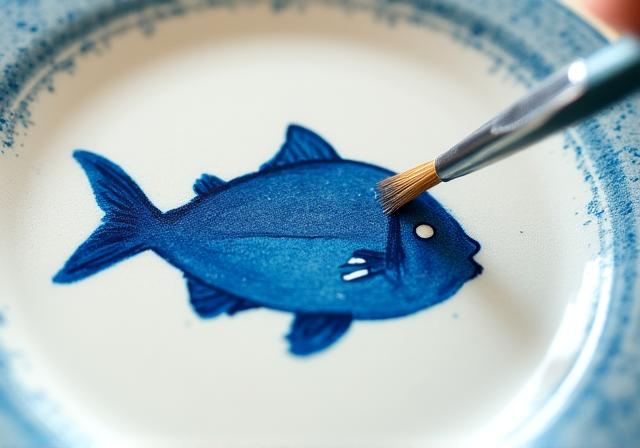 Dettaglio di pittura su ceramica a tema marino